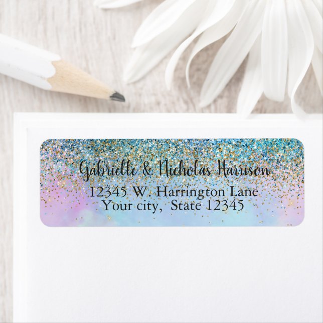 Étiquette Gold Aqua Purple Parties scintillant Unicorn Spark (En situation)