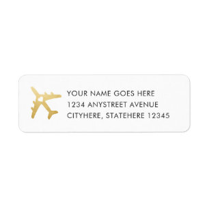 Étiquette Gold Avion Love Voyage Adresse de retour