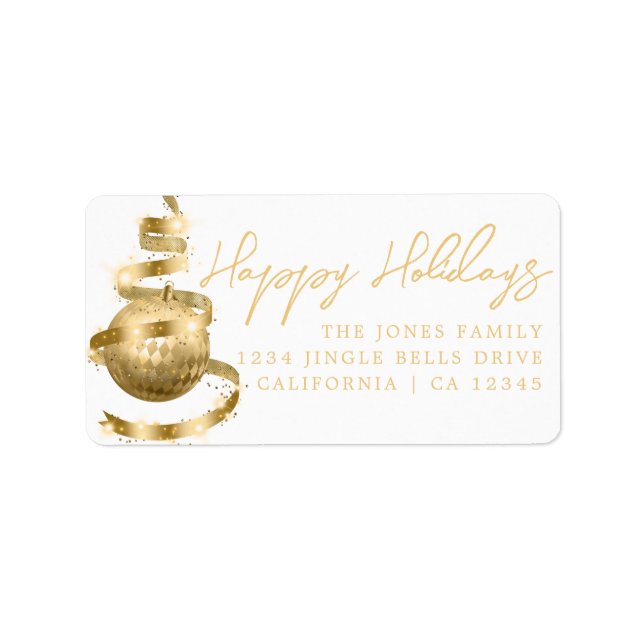 Étiquette Gold Bauble Happy Holidays Adresse de retour Label (Devant)