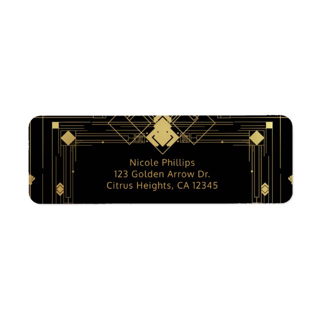 Étiquette Gold & Black Art Déco Gatsby Roaring 20's Elegant (Devant)