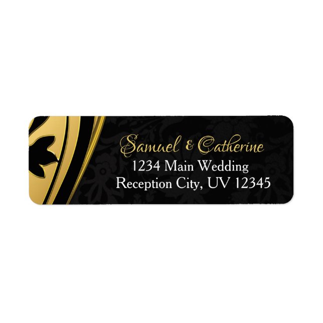 Étiquette Gold Black Elegant Mariage Anniversaire Adresse (Devant)