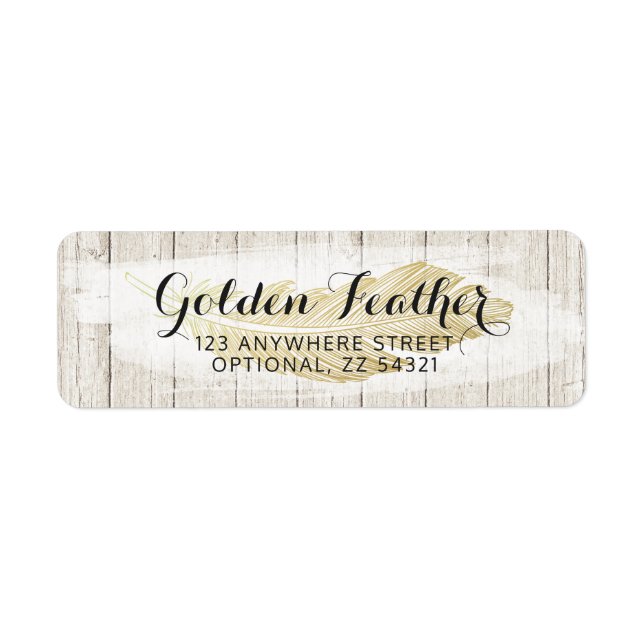 Étiquette Gold Bohemian Feather Russe Adresse de retour (Devant)
