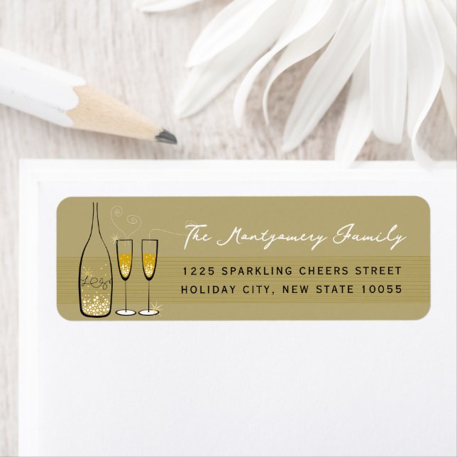 Étiquette Gold Champagne Bubbly Cheval Chic Adresse de retou (En situation)