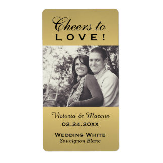 Étiquette Gold Cheers to Love Mariage Photo Bouteille de vin