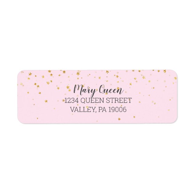 Étiquette Gold Confetti Baby shower rose Adresse de retour (Devant)