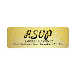Étiquette Gold Confetti Sparkle RSVP Adresse de retour Étiqu