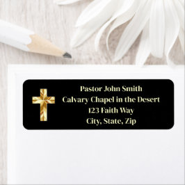 Étiquette Gold Cross Classy Church Pastor Adresse de retour