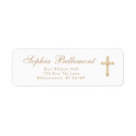 Étiquette Gold Cross Simple Religious Baptism Return Address