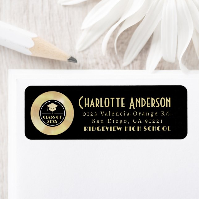 Étiquette Gold Disk Vinyl Record Graduation Adresse de retou (En situation)