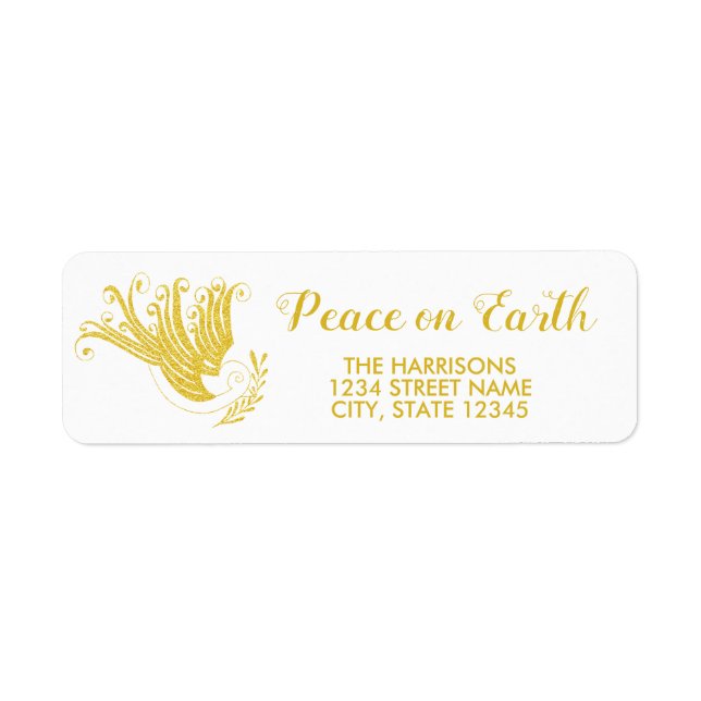 Étiquette Gold Dove Peace on Earth Christmas Adresse de reto (Devant)