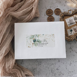 Étiquette Gold Eucalyptus Calligraphie Mariage RSVP Adresse