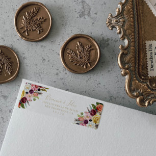 Étiquette Gold Feather Boho Tropical Floral Adresse de retou