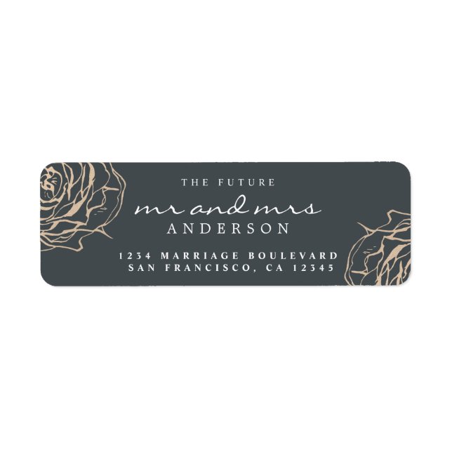 Étiquette Gold Floral Future M. Mme Mariage Adresse de retou (Devant)