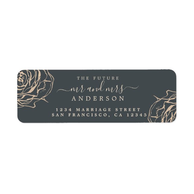 Étiquette Gold Floral Future M. Mme Mariage Adresse de retou (Devant)
