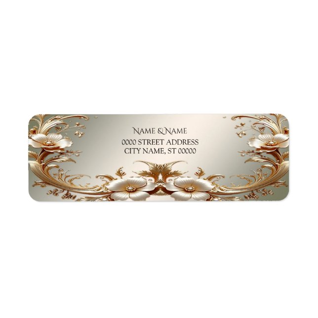 Étiquette Gold Floral Return Address Label (Devant)