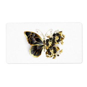 Étiquette Gold flower Butterfly with Black Orchid