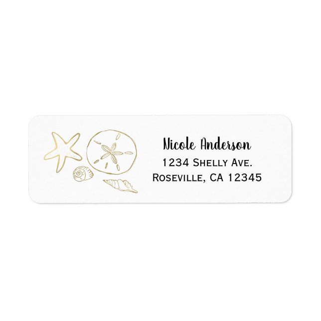 Étiquette Gold Foil Look Sea Shells Chic Beach Elegant Blanc (Devant)