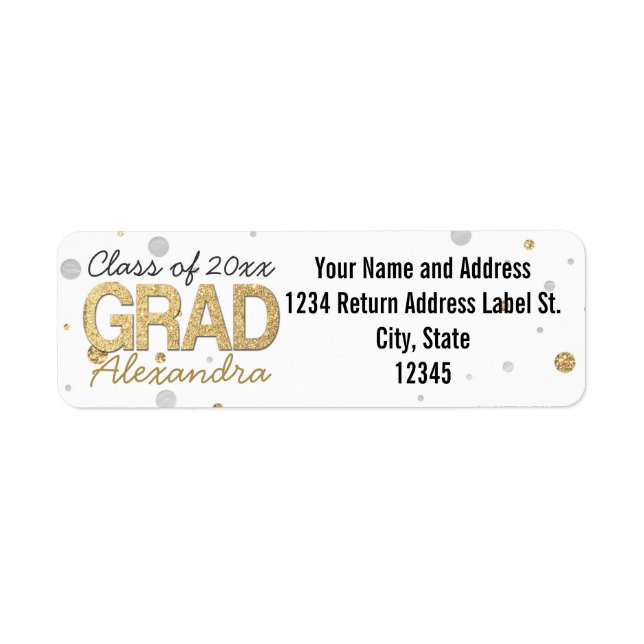 Étiquette Gold Foil Parties scintillant Confetti Graduation  (Devant)