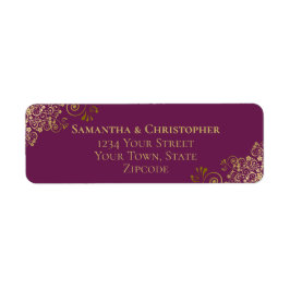 Étiquette Gold Frills Cassis Purple Mariage Adresse de retou