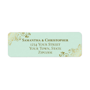 Étiquette Gold Frills Chic Mint Green Mariage Adresse de ret