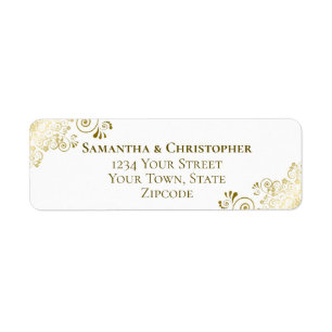 Étiquette Gold Frills Elegant Mariage blanc Adresse de retou