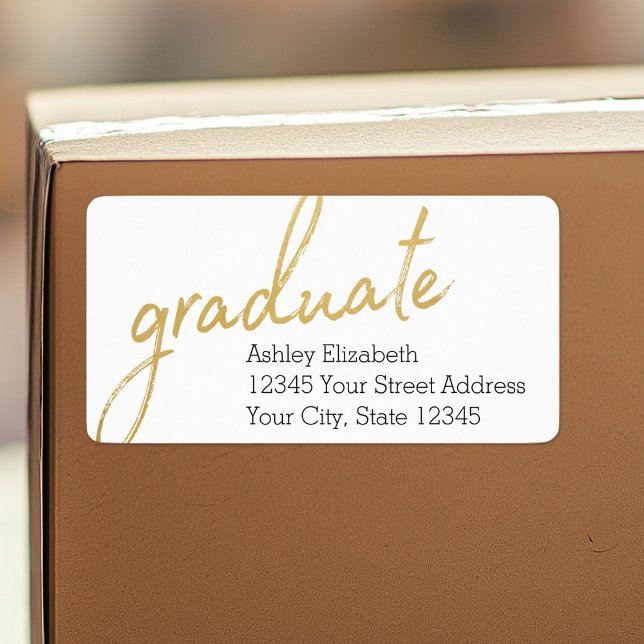 Étiquette Gold Graduate Modern Graduate Adresse de retour (Custom Shipping Label with Return Address)