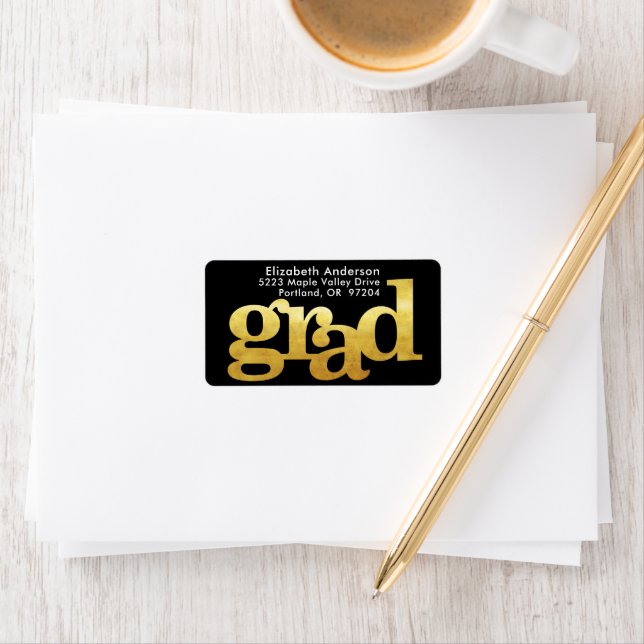 Étiquette Gold graduation moderne simple typographie adresse (En situation)