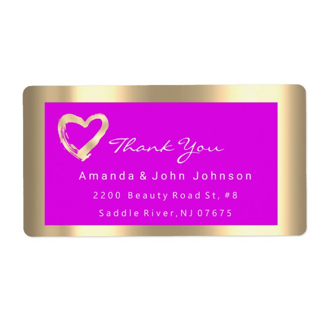Étiquette Gold Heart Frame Pink Fuchsia Événement RSVP (Devant)
