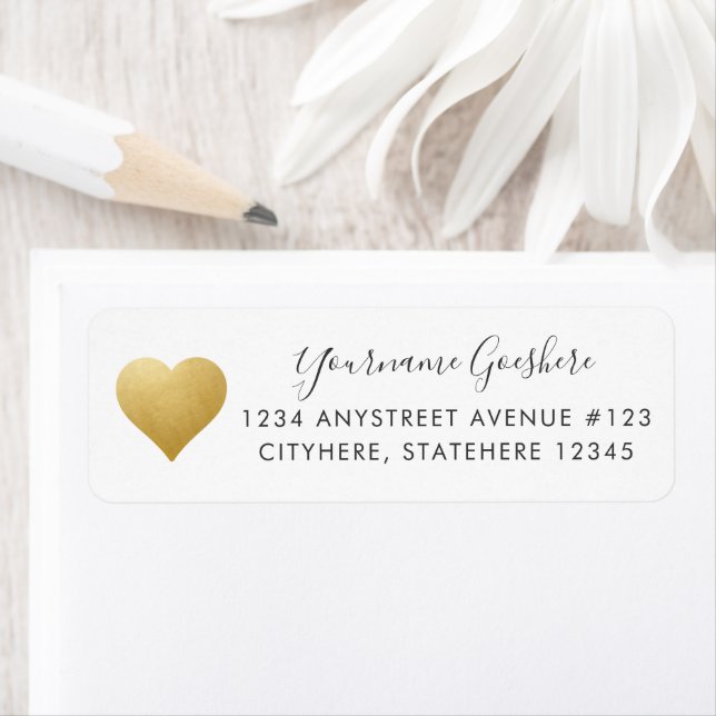 Étiquette Gold Heart Simple Mariage Adresse de retour (En situation)