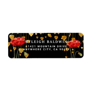 Étiquette Gold Hearts Red Poppy Adresse de retour Label