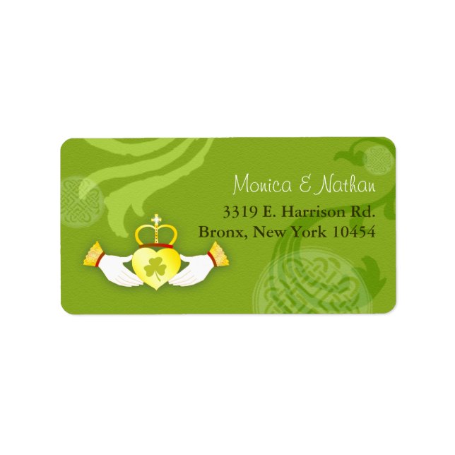 Étiquette Gold Irish Claddagh Heart Green Mariage Adresse (Devant)