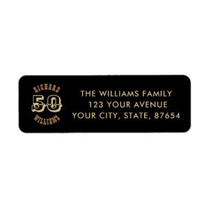Étiquette Gold Lettering Fifty 50th Birthday Adresse de reto