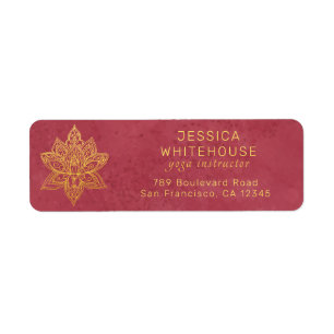 Étiquette Gold Lotus Flower Burgundy Adresse de retour