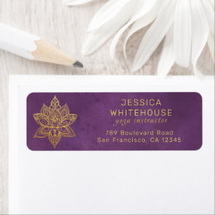 Étiquette Gold Lotus Flower Violet Violet Adresse de retour