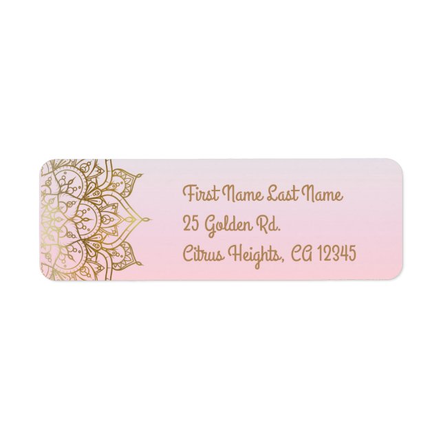 Étiquette Gold Mandala Peach Glam Mariage moderne (Devant)