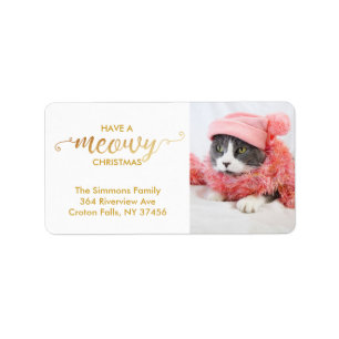 Étiquette Gold MEOWY Personal Cat Photo Pet Holiday