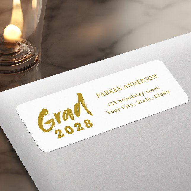Étiquette Gold Modern Script Graduation Adresse de retour (Gold Modern Script Graduation Return Address Label)