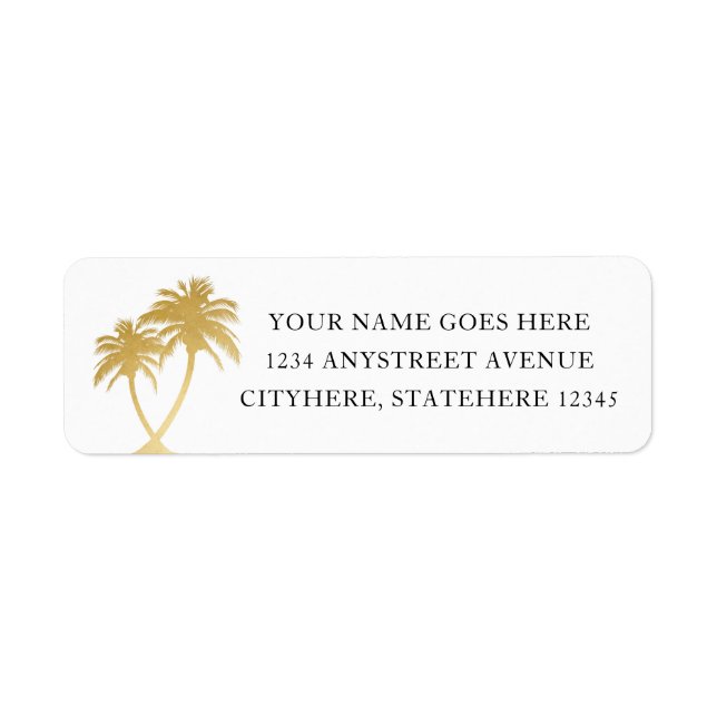 Étiquette Gold Palm Tree Tropical Island Beach Adresse (Devant)