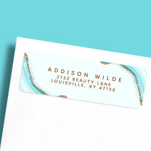 Étiquette Gold Parties scintillant Blue Marble Agate Adresse
