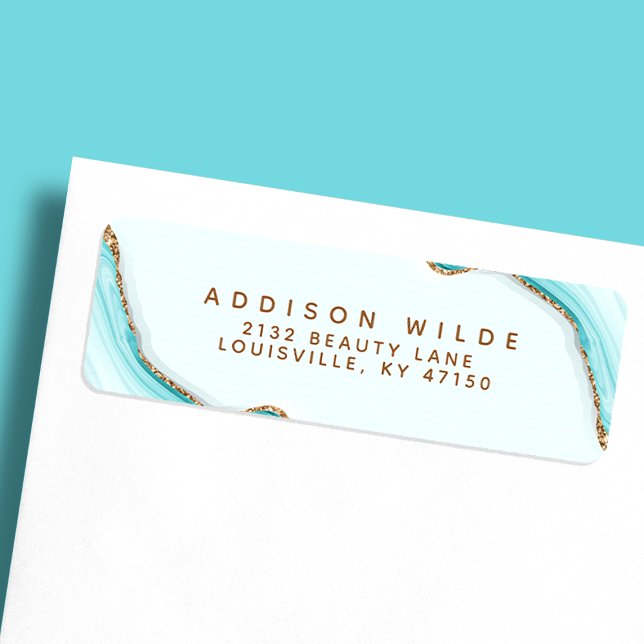 Étiquette Gold Parties scintillant Blue Marble Agate Adresse (Créateur téléchargé)