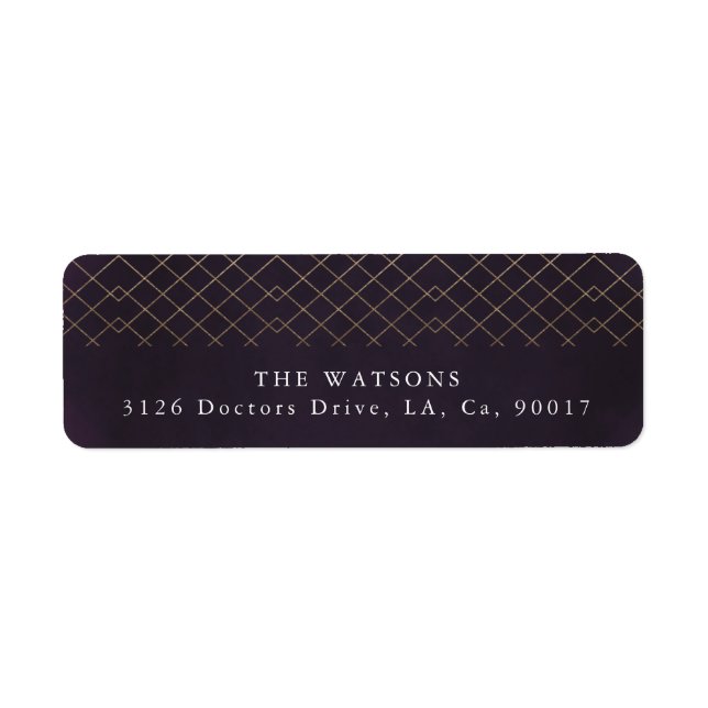 Étiquette Gold Purple Elegance Diamant Geo Déco Mariage (Devant)