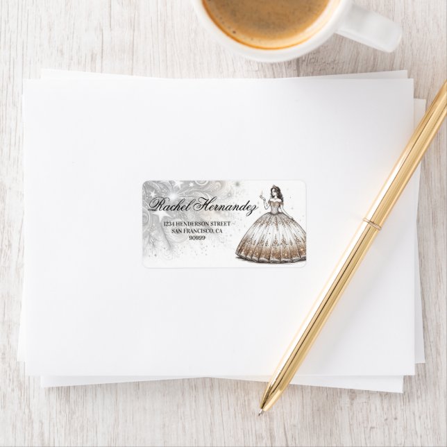 Étiquette Gold Quinceañera (En situation)