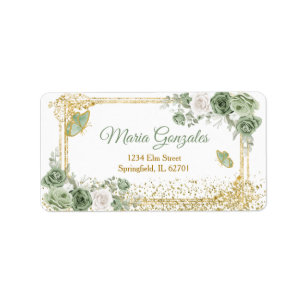 Étiquette Gold Quinceañera Sage Green Crown Adresse