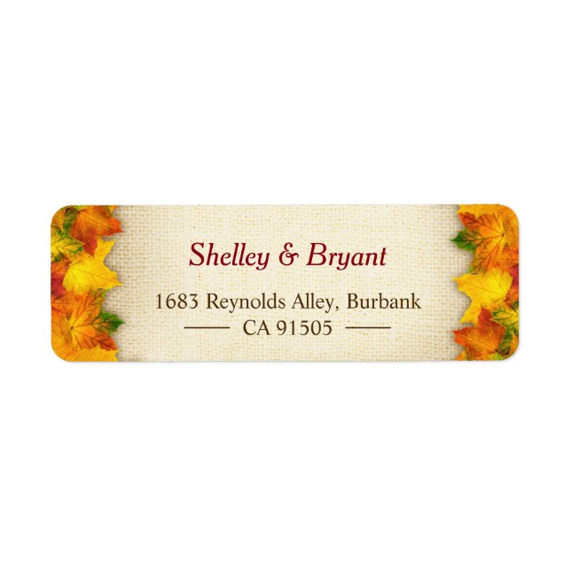 Étiquette Gold Red Automne Feuilles Rustique Burlap saisonni (Devant)