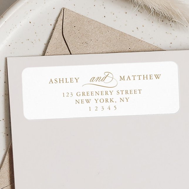 Étiquette Gold Romantic Tourbillonnant Calligraphie Adresse  (Créateur téléchargé)