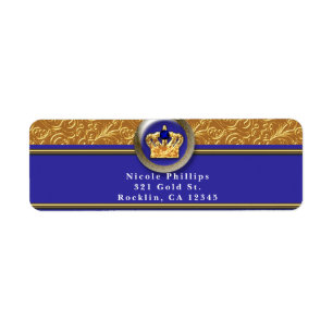 Étiquette Gold & Royal Blue Crown Invitation de fête d'anniv