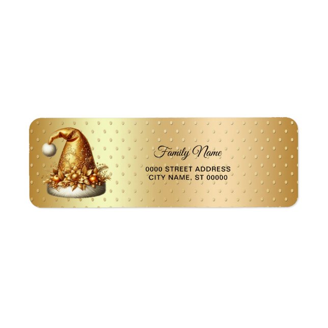 Étiquette Gold Santa Hat Christmas Retat Adresse de retour (Devant)