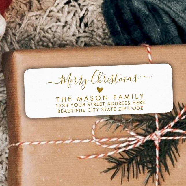 Étiquette Gold Script Coeur Noël Adresse de retour Label (Créateur téléchargé)