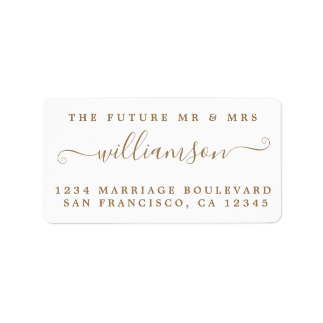Étiquette Gold Script Future M. Mme Mariage Adresse de retou (Devant)