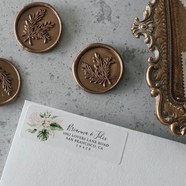 Étiquette Gold Tropical Folial Adresse de retour (Créateur téléchargé)